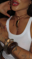 COLAR COURO BOHO CHIC